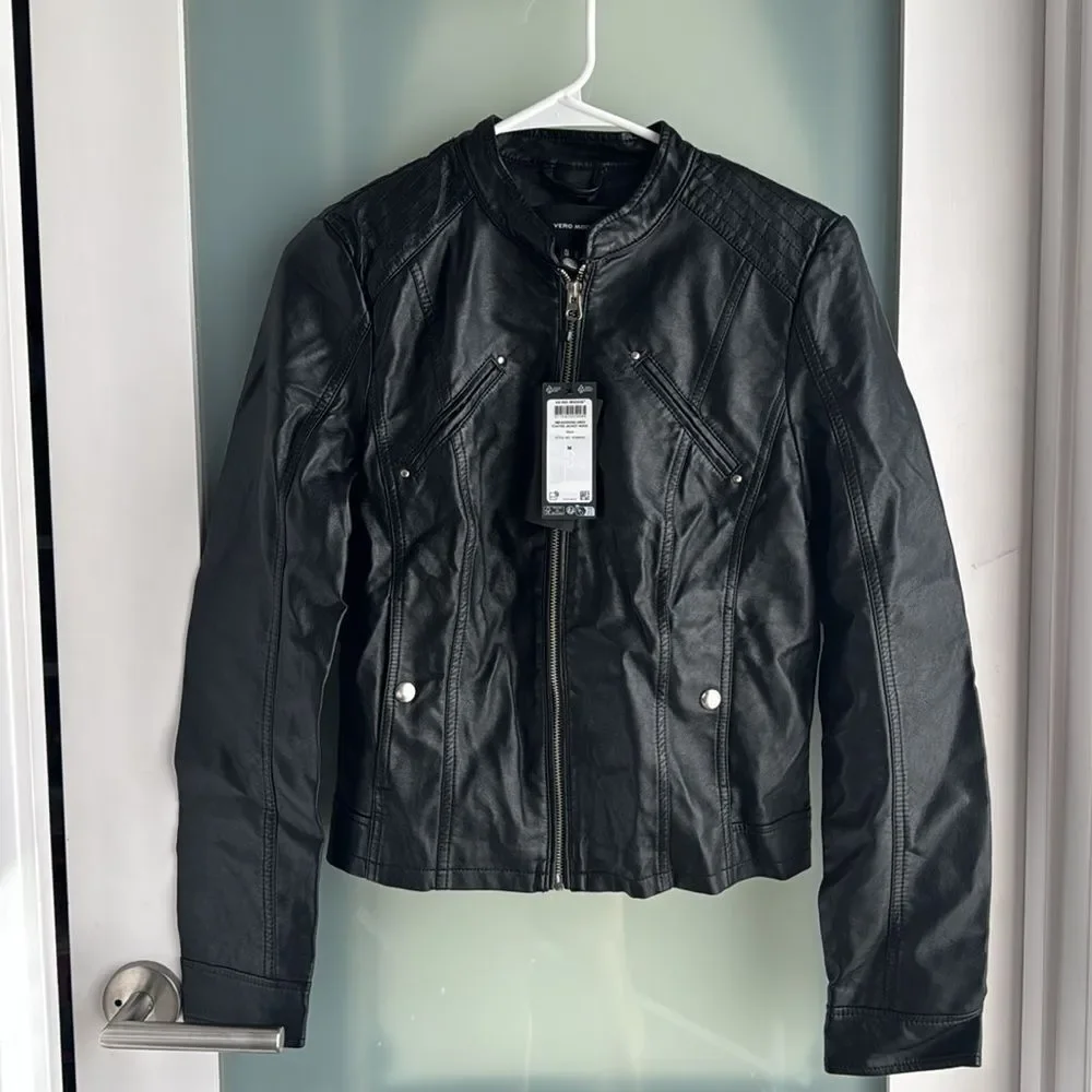 Vero Moda Favodona Faux Leather Moto Jacket‎ Full Zip